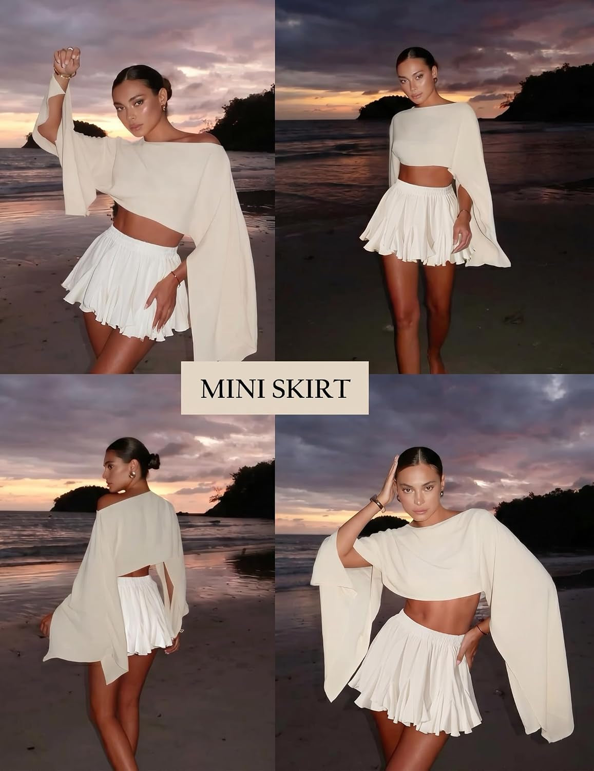Women'S Pleated Skirt Boho Ruffle Flowy Mini Skirts High Waisted Flared Skater Skirt Basic Outfits