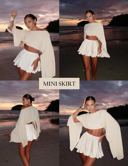 Women'S Pleated Skirt Boho Ruffle Flowy Mini Skirts High Waisted Flared Skater Skirt Basic Outfits