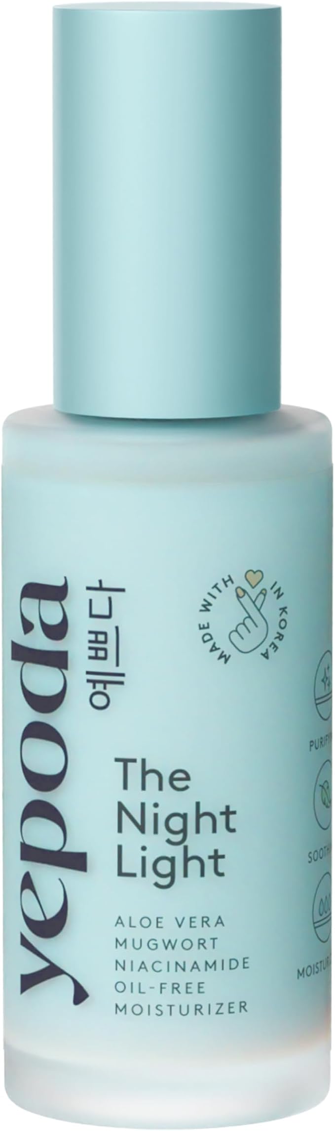 Yepoda The Night Light, Crema Notte Idratante Purificante e Lenitiva Senza Oli con Aloe Vera, Artemisia e Niacinamide, Crema Viso Vegana Coreana Per Tutti i Tipi di Pelle, 50 ml