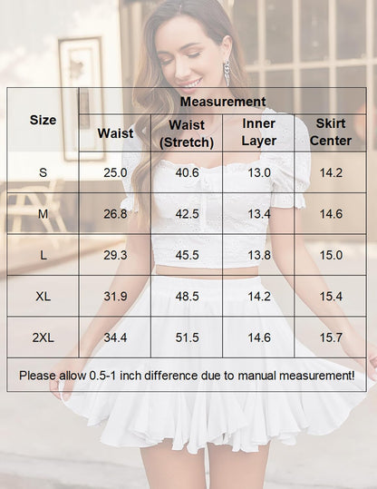 Women'S Pleated Skirt Boho Ruffle Flowy Mini Skirts High Waisted Flared Skater Skirt Basic Outfits